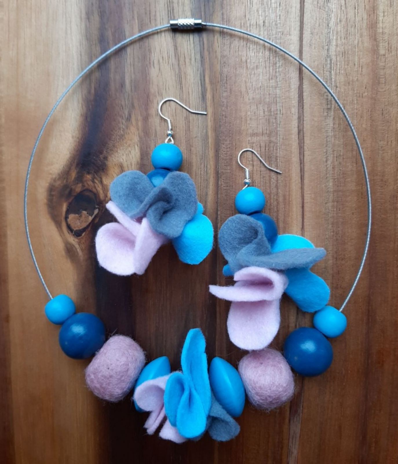 Cotton Candy - Bright and Fair Wool Felt Ball Necklace And Earrings Set Jewellery Gift