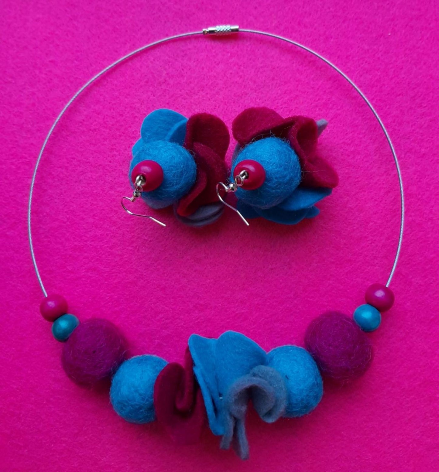 Candy Night | Necklace And Earrings Set | Felt Jewellery | Wool Felt Flowers