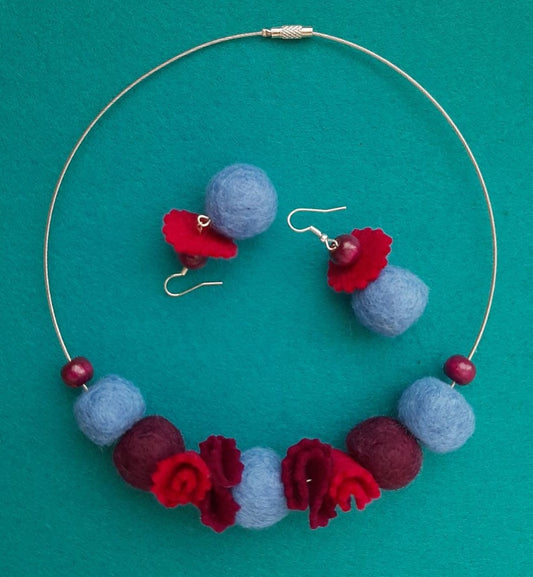 Crafty Housewife - Bright and Clever Wool Felt Ball Necklace And Earrings Set Jewellery Gift