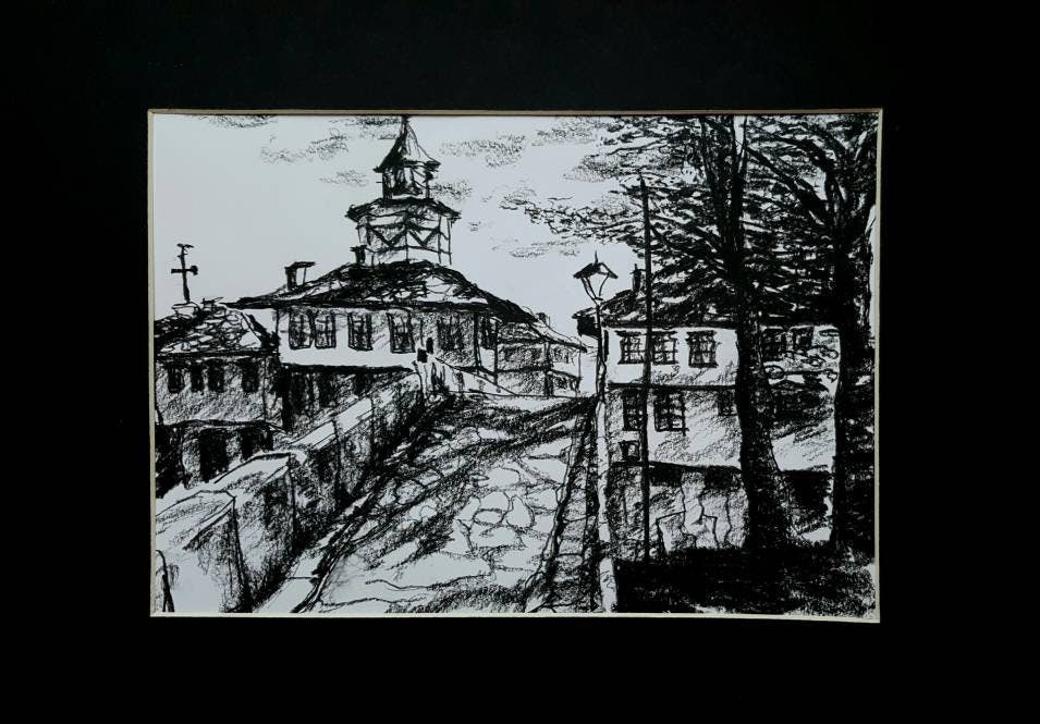 Tryavna Bulgaria 4 - Charcoal B&W Drawing - AVAILABLE TO ORDER