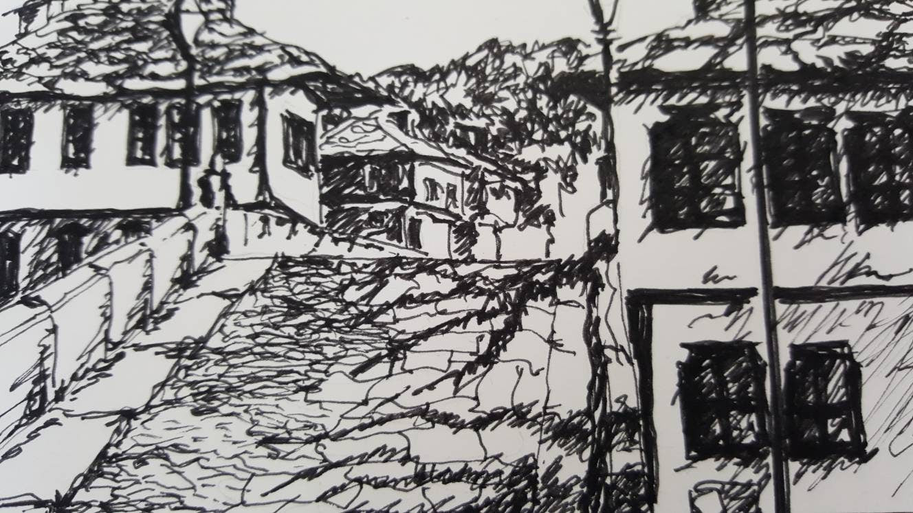 Tryavna Bulgaria 3 - Pen and Ink Original B&W Drawing