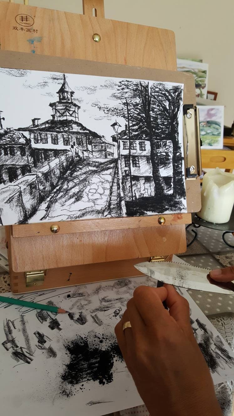 Tryavna Bulgaria 4 - Charcoal B&W Drawing - AVAILABLE TO ORDER