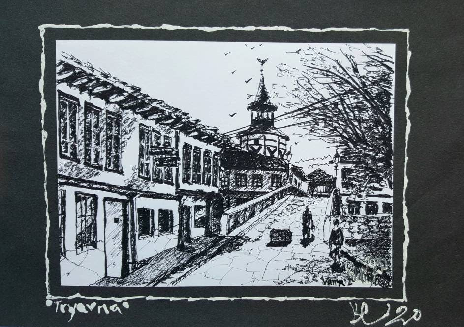 Tryavna Bulgaria 2 - Pen and Ink Original B&W Drawing