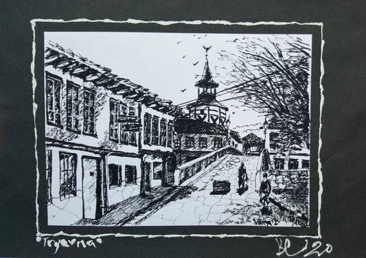 Tryavna Bulgaria 2 - Pen and Ink Original B&W Drawing